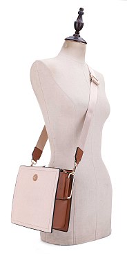 Hardware Emblem Two-Tone Structured Crossbody Bag