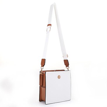 Hardware Emblem Two-Tone Structured Crossbody Bag