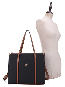 Hardware Emblem Two Tone Structured Tote