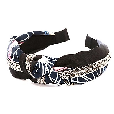 Knotted Rhinestone Embellished Boho Print Headband MH-FD0013