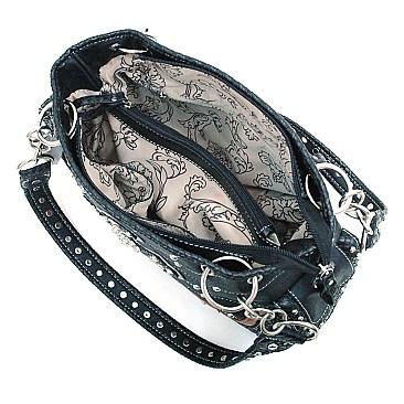 Western Rhinestone Fleur De Lis Chained Shoulder Bag
