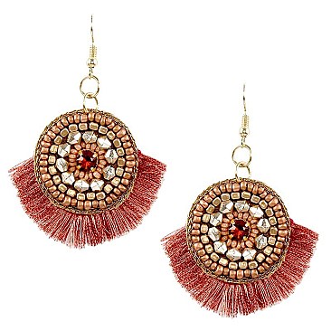 FE3069-LP Handmade Seed Bead Thread Fringe Bohemian Earring