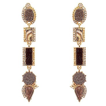 FE3201-LP Druzy and Acrylic Stone Metal Long Drop Earring