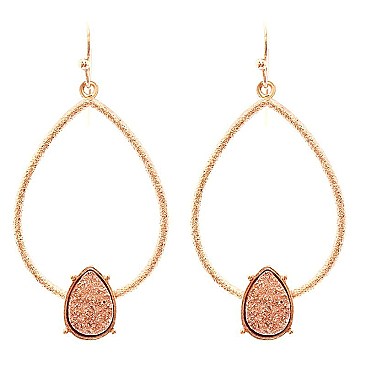 FE3232-LP Druzy Stone Open-cut Teardrop Earring