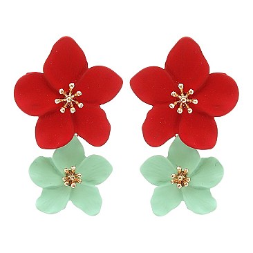 Textured Contrasting Color Metal Flower Earring