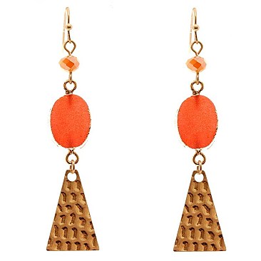 Druzy Stone Textured Metal Plate Dangle Earring