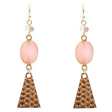 Druzy Stone Textured Metal Plate Dangle Earring