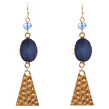 Druzy Stone Textured Metal Plate Dangle Earring