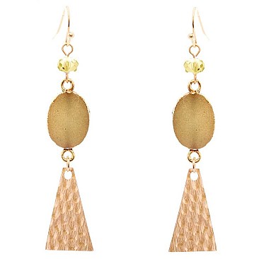 Druzy Stone Textured Metal Plate Dangle Earring