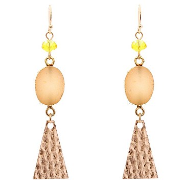 Druzy Stone Textured Metal Plate Dangle Earring