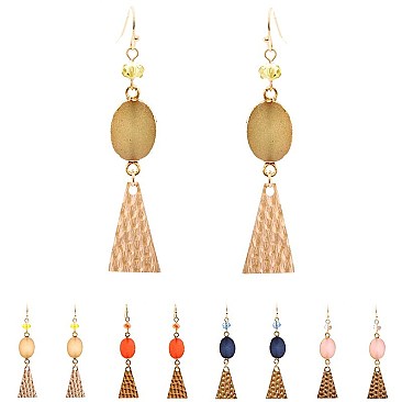 Druzy Stone Textured Metal Plate Dangle Earring