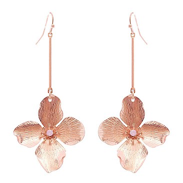 FE3359-LP Rhinestone Center Metal Flower Bar Earring