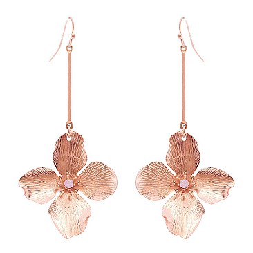 FE3359-LP Rhinestone Center Metal Flower Bar Earring