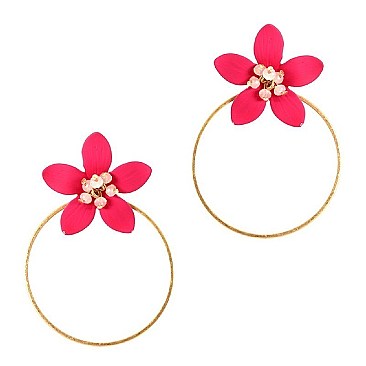 Fashionable Glass Bead Flower Open-cut Round Hoop Earrings MH-FE3478