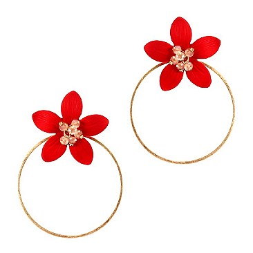 Fashionable Glass Bead Flower Open-cut Round Hoop Earrings MH-FE3478