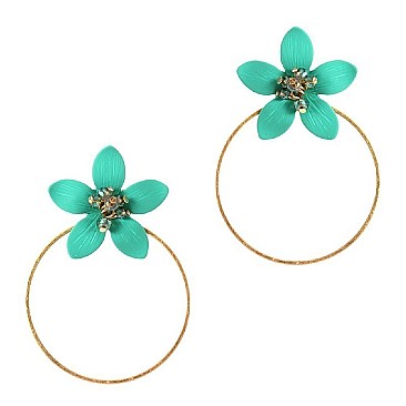Fashionable Glass Bead Flower Open-cut Round Hoop Earrings MH-FE3478