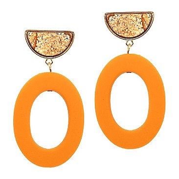 Fashionable Color-coated Open-cut Oval Acrylic Post Earring MH-FE3534
