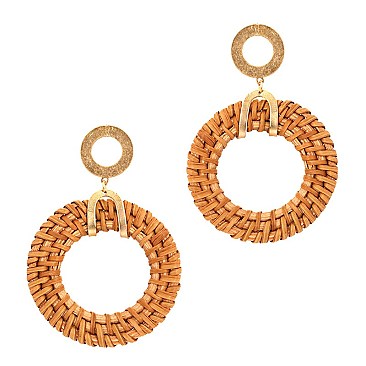 Woven Straw Open-cut Metal Post Earring MH-FE3572