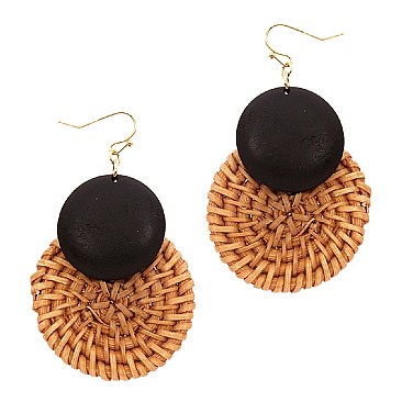 Chic Wood Accent Round Straw Earring MH-FE3665