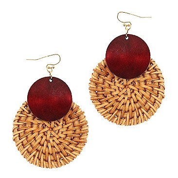 Chic Wood Accent Round Straw Earring MH-FE3665