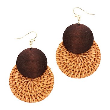 Chic Wood Accent Round Straw Earring MH-FE3665