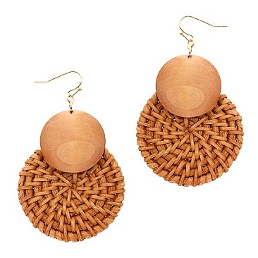 Chic Wood Accent Round Straw Earring MH-FE3665