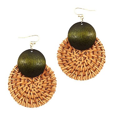 Chic Wood Accent Round Straw Earring MH-FE3665