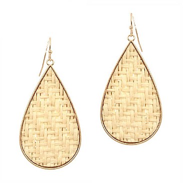 Stylish Metal Edge Straw Teardrop Earrings MH-FE3669