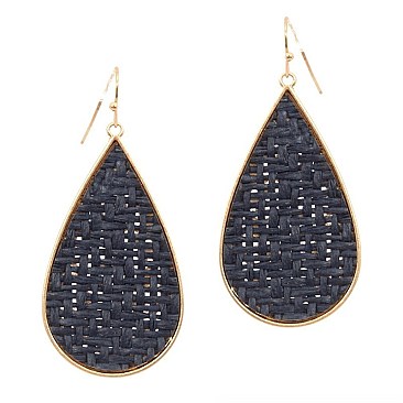 Stylish Metal Edge Straw Teardrop Earrings MH-FE3669