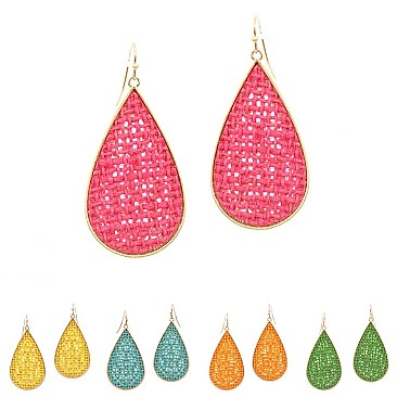 Stylish Metal Edge Straw Teardrop Earrings MH-FE3669