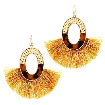 Straw and Acrylic Open-cut Round Thread Tassel Earring