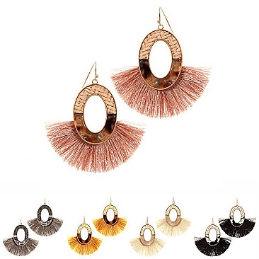 Straw and Acrylic Open-cut Round Thread Tassel Earring