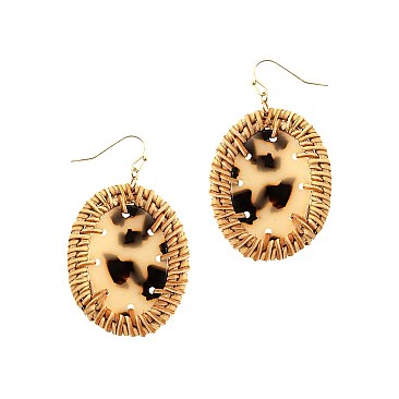 Chic Straw Trim Leopard Print Acrylic Oval Post Earring MH-FE3883