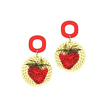 Strawberry Print Straw Acrylic Post Novelty Earring Red