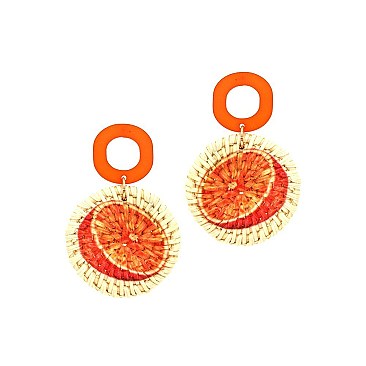 Acrylic Orange Print Straw Post Novelty Earring