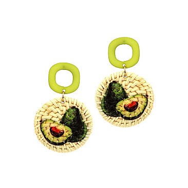 Avocado Print Straw Acrylic Post Novelty Earring