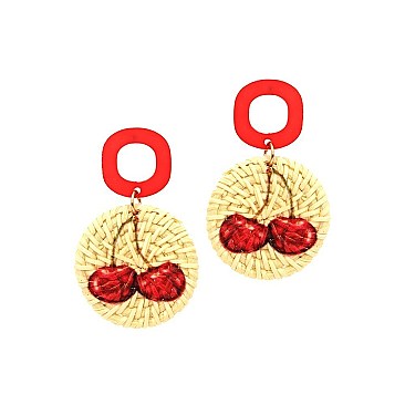 Acrylic Cherry Print Straw Post Novelty Earring
