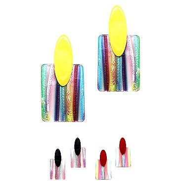 Retro Funky Multicolored Striped Acrylic Square Post Earring