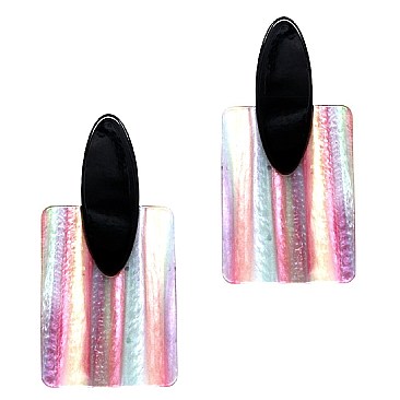 Retro Funky Multicolored Striped Acrylic Square Post Earring