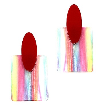 Retro Funky Multicolored Striped Acrylic Square Post Earring