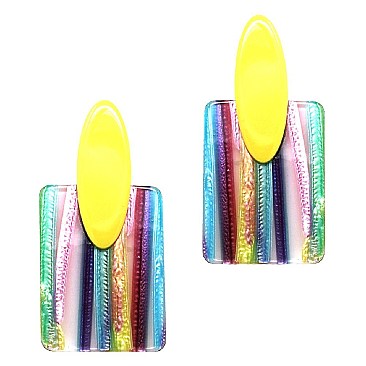 Retro Funky Multicolored Striped Acrylic Square Post Earring