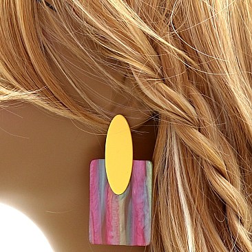 Retro Funky Multicolored Striped Acrylic Square Post Earring