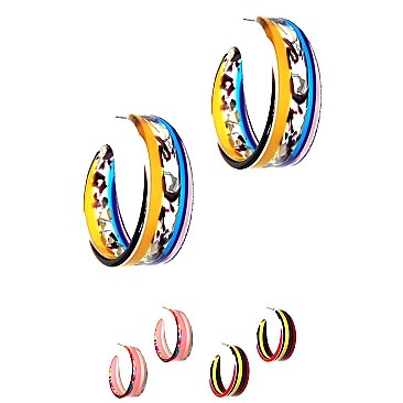 Striped Multicolored Retro Funky Clear Acrylic Open-cut Hoop Earring