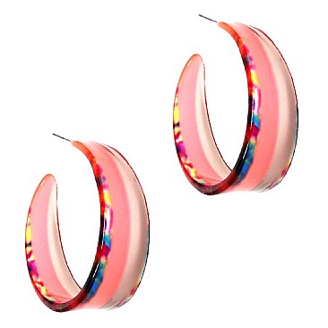 Striped Multicolored Retro Funky Clear Acrylic Open-cut Hoop Earring