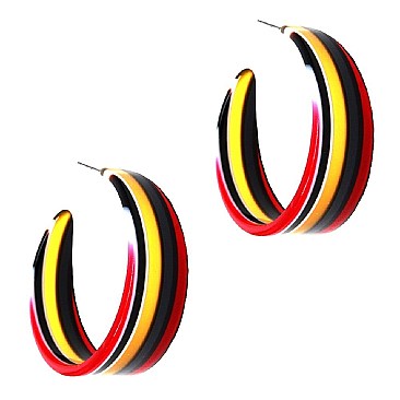 Striped Multicolored Retro Funky Clear Acrylic Open-cut Hoop Earring
