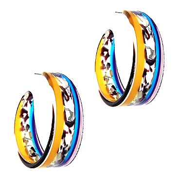 Striped Multicolored Retro Funky Clear Acrylic Open-cut Hoop Earring