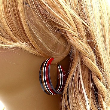 Striped Multicolored Retro Funky Clear Acrylic Open-cut Hoop Earring