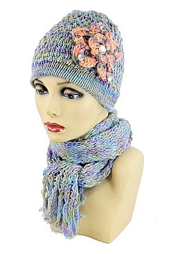 Pack of (12 pieces) ASSORTED COLOR BEANIE AND SCARF SETS FM-FH204