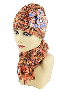 Pack of (12 pieces) ASSORTED COLOR BEANIE AND SCARF SETS FM-FH204