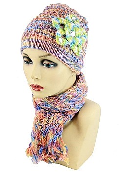 Pack of (12 pieces) ASSORTED COLOR BEANIE AND SCARF SETS FM-FH204